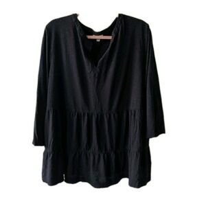 J Jill Tiered Cotton Tensel Modal  V Neck Relaxed Lagenlook Tunic‎ 3/4 Sleeve